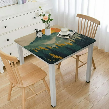 

FACANNAP Mountains Trees Sun Square Table Cover 100% Polyester Fiber 52*52