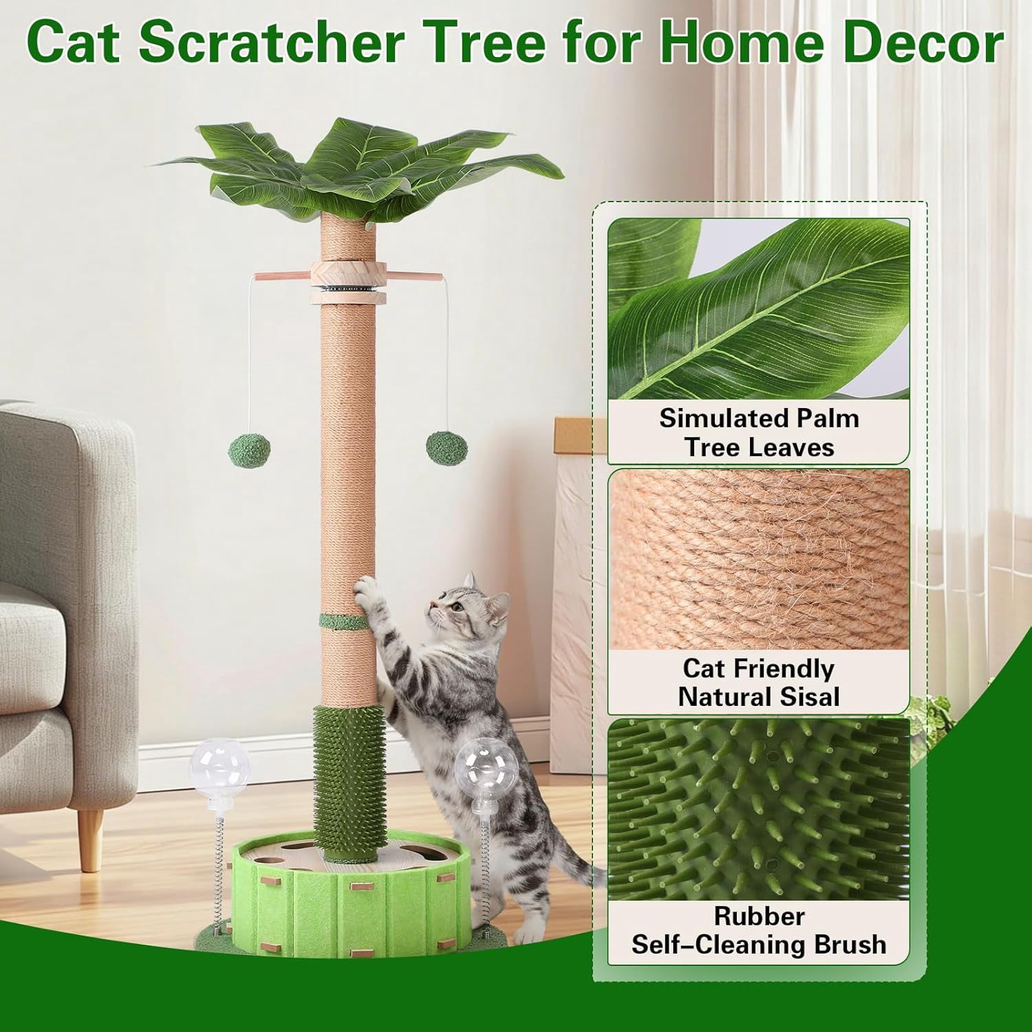 40 Inch Tall  Scratching Post with Rotating Ball and Treat Dispenser for Indoor Cats