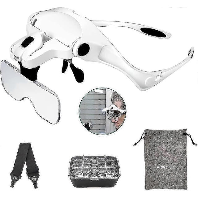 ZK-Hands Free Lighthead Magnifier with 2 LED Lights for Electricians, Jewelers, Tailors and Seniors - 5 Interchangeable Lenses (1.0x to 3.5x) 2025