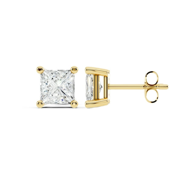 14K Rose Yellow Plated 2 Ct Princess Cut Solitaire Studs Moissanite Stud Earrings D Color VVS1 925 Sterling Silver Earrings Jewelry Gift for Women