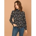 thumbnail image 2 of Blusa Allegra K Floral Vintage Cuello Fruncido con Volantes Manga Larga Mujer Negro XS, 2 of 6