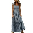 thumbnail image 2 of UPPADA Womens Summer Sleeveless Maxi Dress Square Neck Smocked Boho Casual Ruffle Strap Flowy A-Line Long Beach Sundress Retro Plaid Smocked Dress Spaghetti Strap Swing Party Dress Black,L, 2 of 6