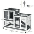 thumbnail image 3 of PawHut Rabbit Hutch, Indoor Bunny Cage with Wheels, Run, Tray, Grey, 3 of 10