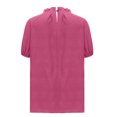 thumbnail image 4 of Npasoilc Summer Tops for Women 2024 Short Sleeve High Round Neck Cold Shoulder Turndown Collar Blouse Solid Color Casual Loose Pullover T-shirt Tops, 4 of 6