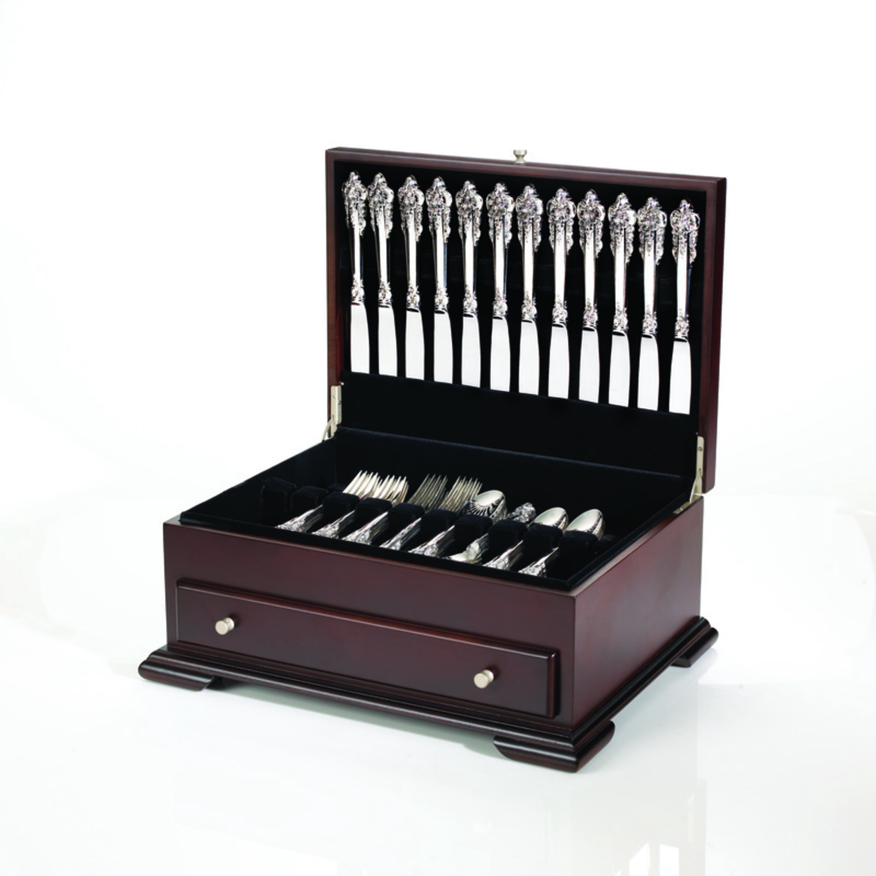 Silver Flatware Storage Chest Silverware Drawer Case Wood Vintage Set Box Gift