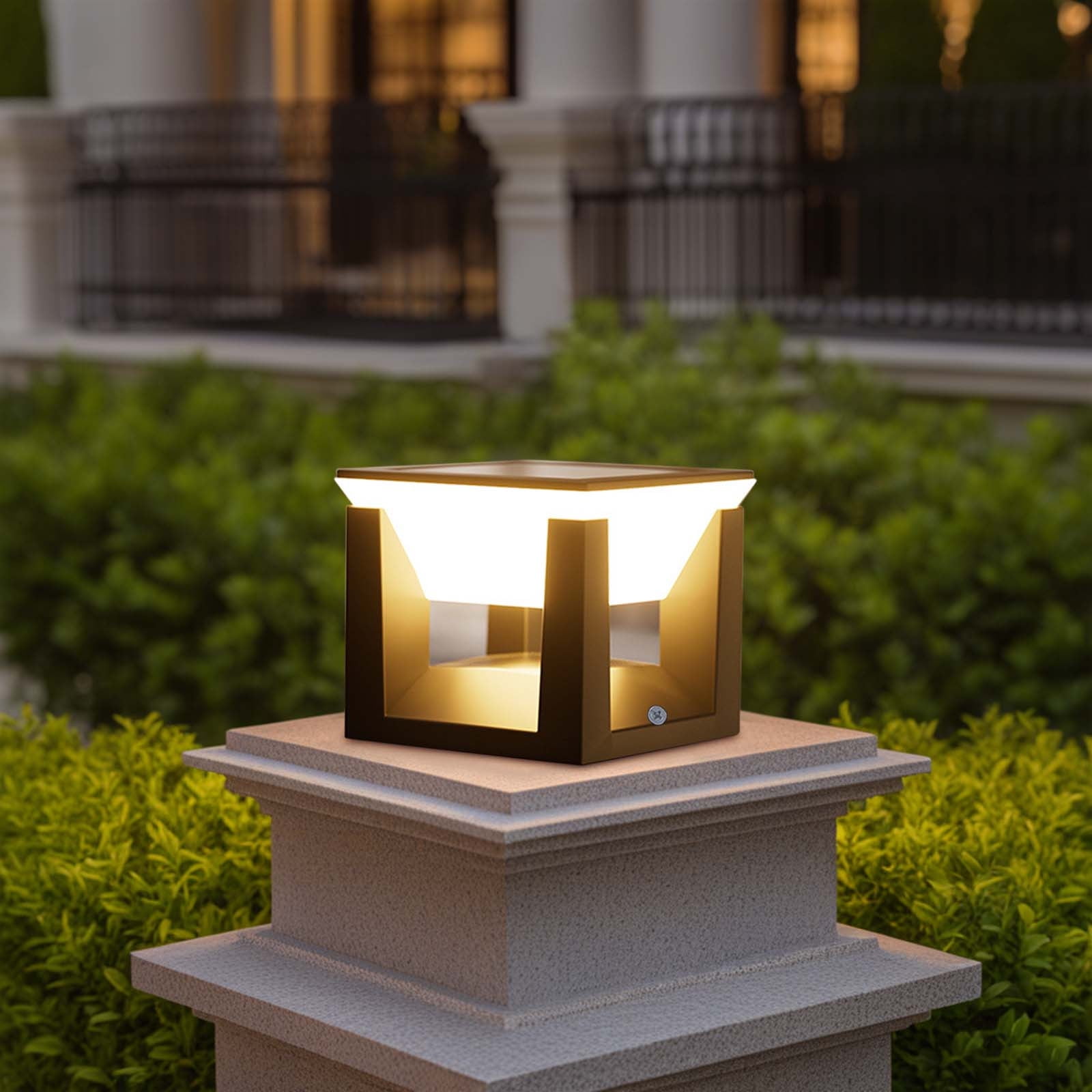 Arestory Outdoor Solar Post Light, Solar Pillar Lights Modern LED Fence Deck Cap Lamp IP65 Waterproof Lantern 3000K Luxury Landscape Column Lighting for Flat Surface Patio Yard Garden Decoration