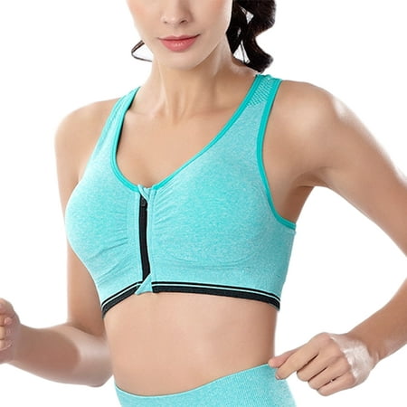 Comfortable Full-Cup Sports Bra with Front Zipper Shockproof Vest without Steel Ring for Yoga Gym Running Fitness