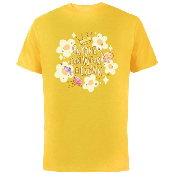 Disney Princess Anyone Can Wear a Crown - Short Sleeve Cotton T-Shirt for Adults - Customized-Yellow
