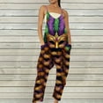 thumbnail image 2 of QATAINLAV Mardi Gras Outfit for Women Cotton Loose Fit Wide Leg Jumpsuits Casual Sleeveless Mask Graphic Print One Piece Pants with Pockets Gold M Back To College Sales, 2 of 6