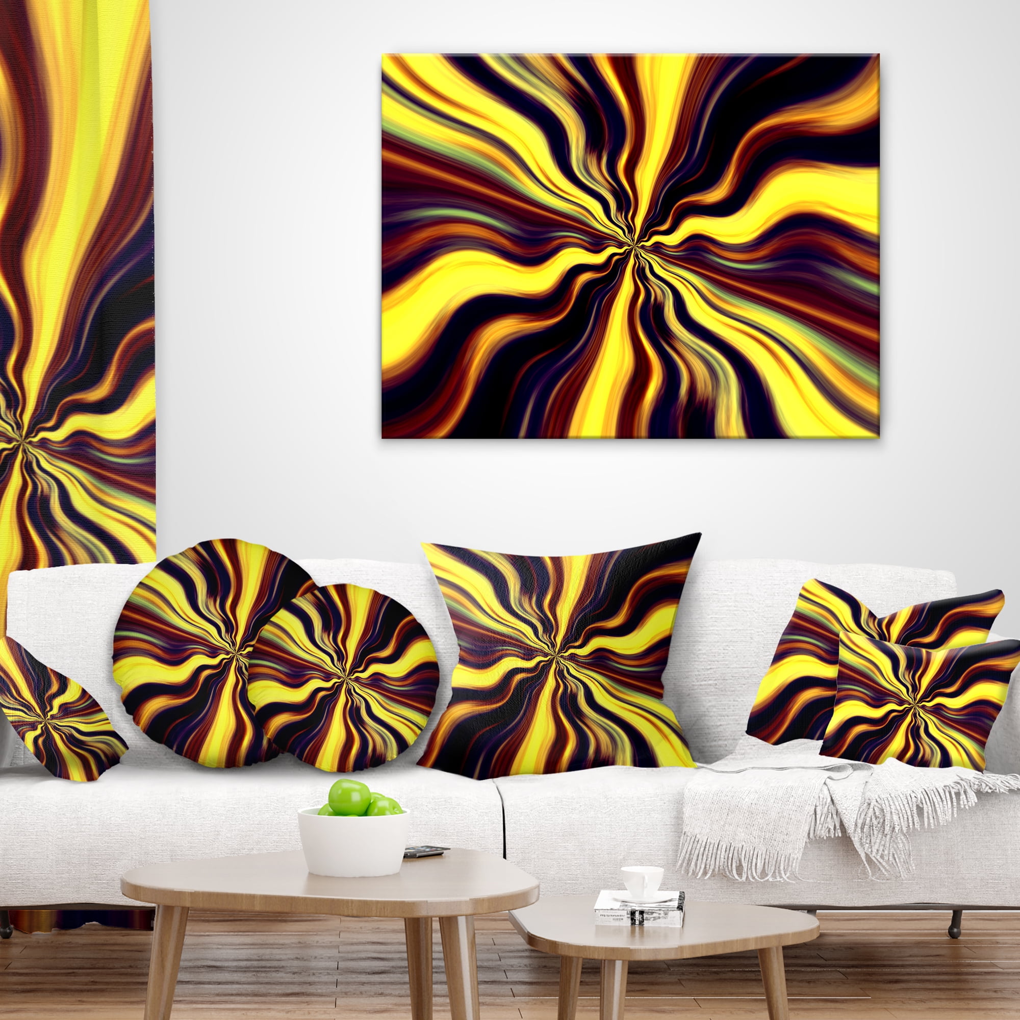 Designart Yellow Purple Black Fantasy - Abstract Throw Pillow - 16x16