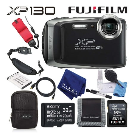 Fujifilm FinePix XP130 Waterproof Digital Camera (Silver) Value Accessory Bundle Includes 32GB Memory Card, Floating Wrist Strap, Professional Cleaning Kit, and Much