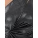 thumbnail image 5 of Vestido de cóctel maxi de una sola manga con brillo metálico y nudo en la cintura, abertura en el dobladillo, color negro para mujer Inspire Chic, 5 of 6