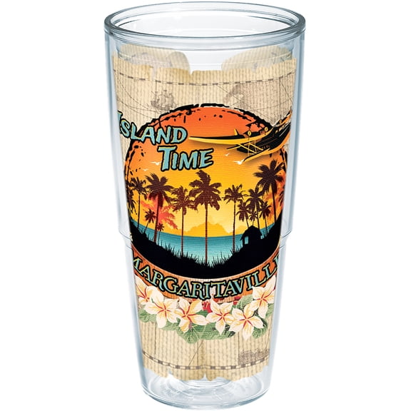 Tervis Margaritaville - Island Time Made in USA Double Walled  Insulated Tumbler Travel Cup Keeps Drinks Cold & Hot, 24oz - No Lid, Clear