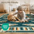 thumbnail image 4 of ODIKA 6'x9' Washable Area Rug Deep Teal Fishing Fish Vintage Rustic Trout Motif with Distressed Angler Design for Dining Room, Under Table, Office Décor, Non-Slip Chair-Friendly, 4 of 7