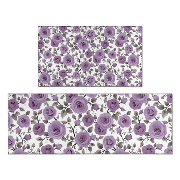 Pioneer Flower Floral Print Pattern Kitchen Rugs Sets Of 2,Anti Fatigue Kitchen Mat Rugs Non Slip Washable,Decorative Kitchen Floor Mats for Kitchen,Sink,Laundry,17"x30" 17"x47"