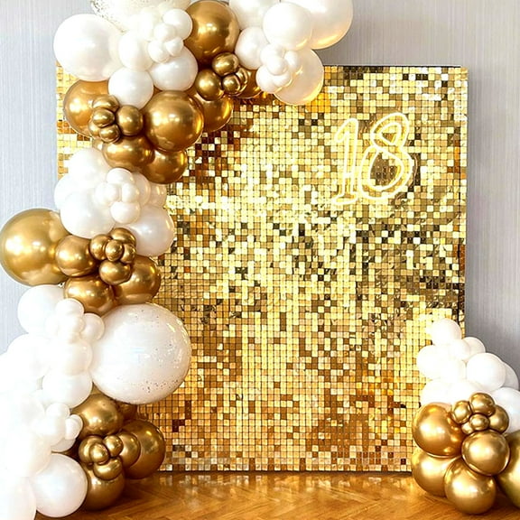 36pcs Light Gold Shimmer Wall Panels 1x1ft Glitter Gold Sequin Backdrop Panels for Wedding Birthday Christmas Party Backdrop Decor