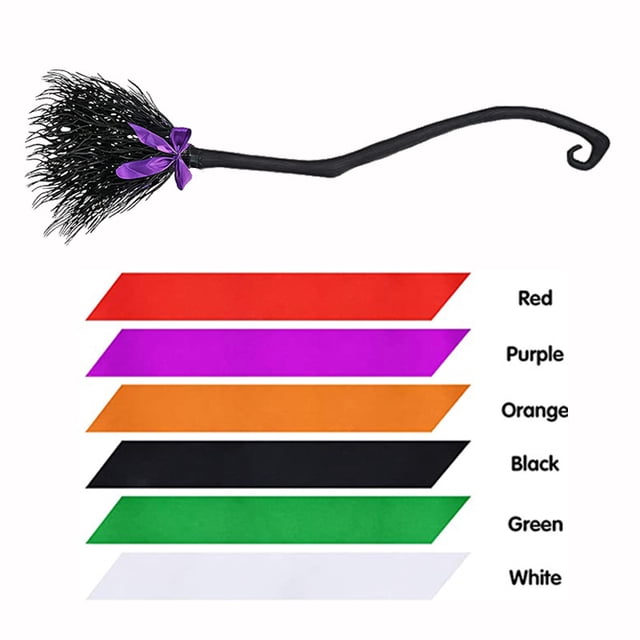 Escoba de bruja de 51'' con cintas para niños Escoba de brujas de Halloween, fiestas de disfraces, accesorio para fotomatón, decoraciones de Halloween