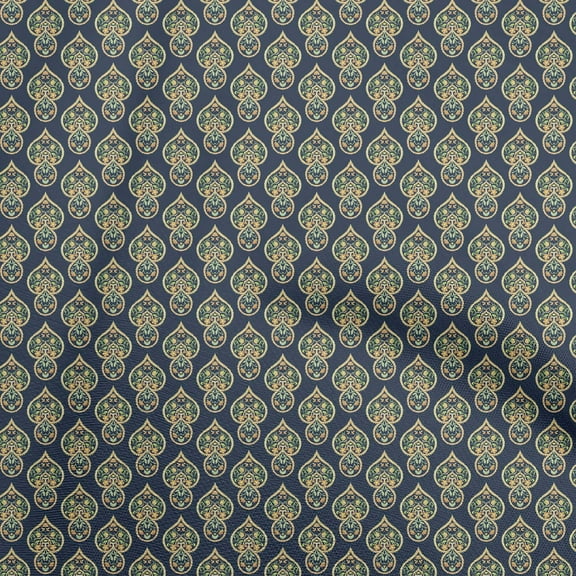 oneOone Cotton Poplin Navy Blue Fabric Asian Floral Tiles Sewing Material Print Fabric By The Yard 42 Inch Wide