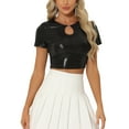 thumbnail image 1 of INSPIRE CHIC Crop Tops Metálicos para Mujeres con Manga Corta y Abertura para Fiesta de Halloween Top Holográfico Brillante M Negro, 1 of 5