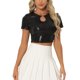 thumbnail image 1 of INSPIRE CHIC Crop Tops Metálicos para Mujeres con Manga Corta y Abertura para Fiesta de Halloween Top Holográfico Brillante XS Negro, 1 of 5
