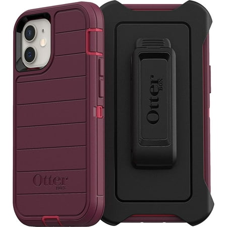 OtterBox Defender Series Case & Holster SCREENLESS Edition for iPhone 12 Mini - Retail Packaging - Berry Potion Raspberry Wine/Boysenberry with Microbial Defense