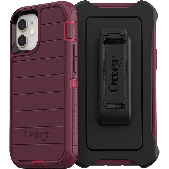 OtterBox Defender Series Case & Holster SCREENLESS Edition for iPhone 12 Mini - Retail Packaging - Berry Potion Raspberry Wine/Boysenberry with Microbial Defense