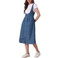 thumbnail image 4 of INSPIRE CHIC Suspender Dress for Women's  Button Front Classic U Neck Overall Denim Midi Dress with Pockets XS Blue, 4 of 6