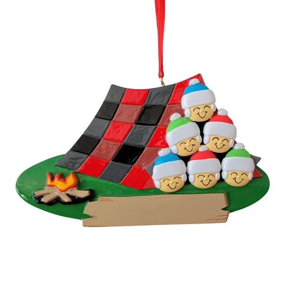 Camping Family Of 6 Christmas Resin Ornament