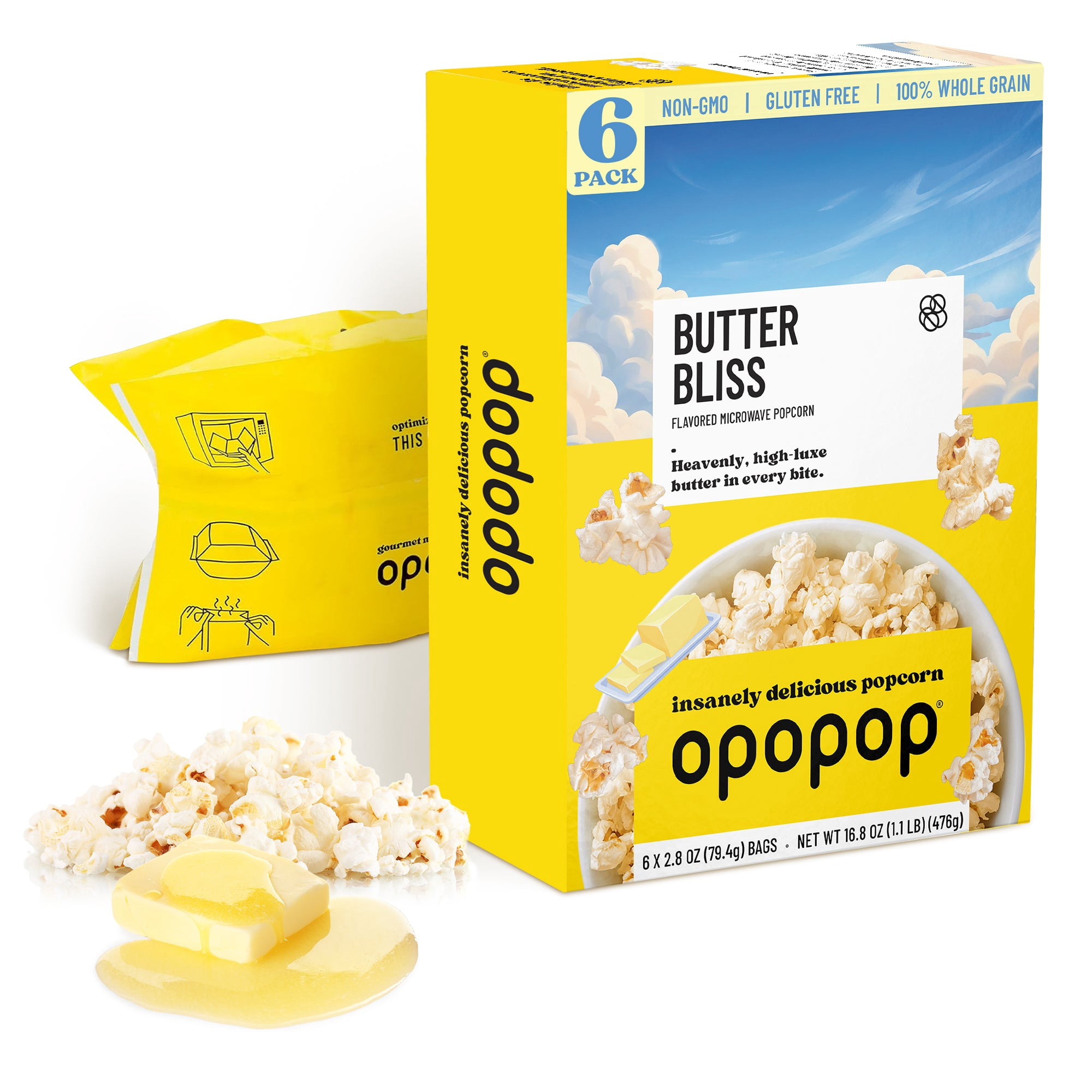 Opopop Microwave Popcorn Butter Bliss Flavor 2.8oz/6ct