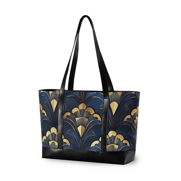 FORMRS Canvas Laptop Tote Bag for Women with 15.6" Computer Compartments Shoulder Handbag, Blue Art Pattern
