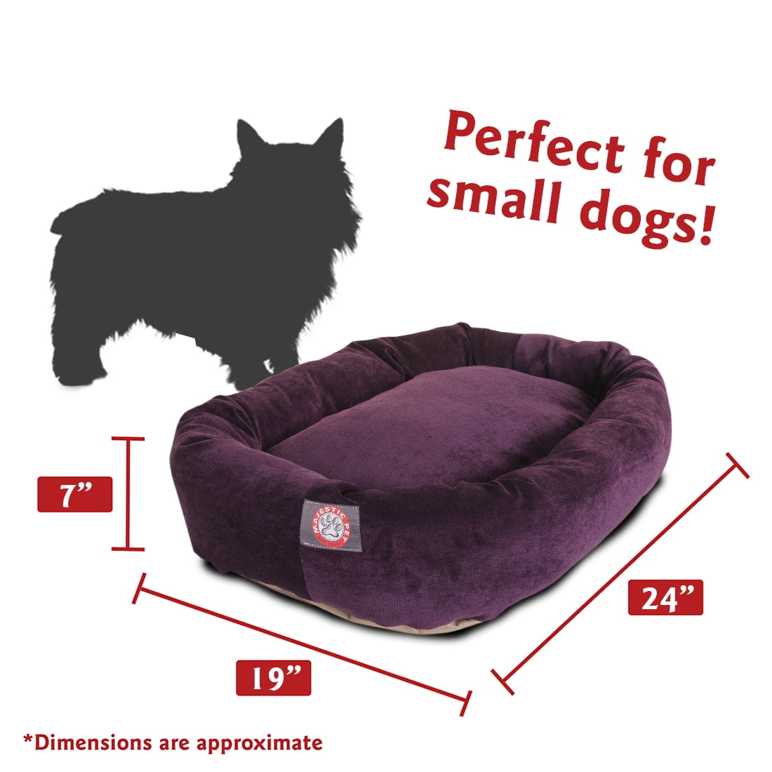 Majestic Pet Villa Velvet Bagel Pet Bed for Dogs, Calming Dog Bed Washable, Small, Aubergine