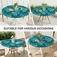 thumbnail image 5 of Palm Leaves Round Vinyl Fitted Tablecloth with Elastic Edged, Waterproof Oil Proof Wipeable Table Cover for Indoor Outdoor Patio Table, Fits Round Tables Up to 46" - 50" Diameter, 5 of 6