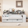 thumbnail image 2 of Twin Size Daybed, Twin Sofa Day Bed Frame with Pull Out Drawers and Book Shelves, Upholstery Sofa Daybed Frame for Living Room Bedroom Guest Room Apartment, White, 2 of 8