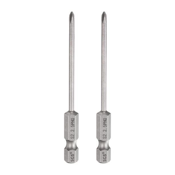 Uxcell 2pcs #0 Punta de Destornillador Phillips PH0 Vástago Hexagonal de 1/4" Longitud de 3" (75mm) Varilla Magnética Puntas de Taladro de Cabeza Cruzada de Acero S2