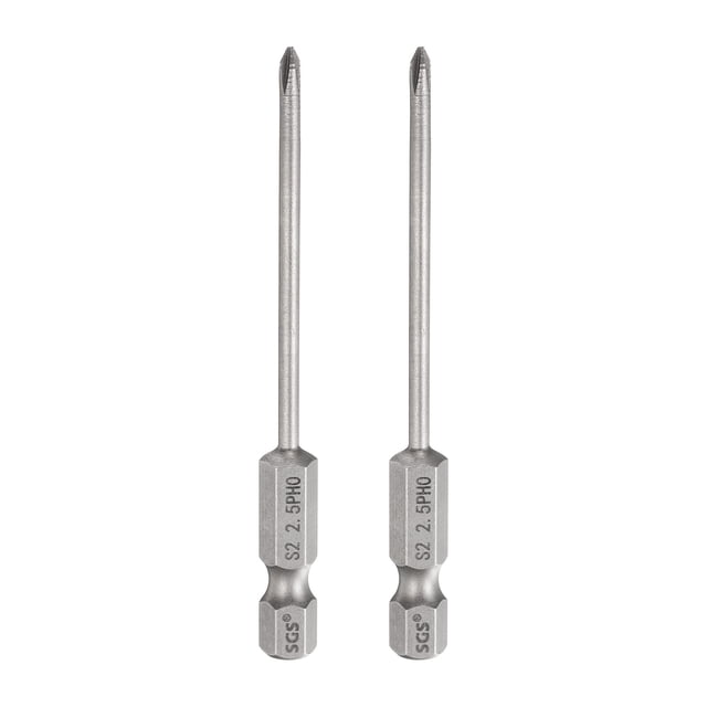 Uxcell 2pcs #0 Punta de Destornillador Phillips PH0 Vástago Hexagonal de 1/4" Longitud de 3" (75mm) Varilla Magnética Puntas de Taladro de Cabeza Cruzada de Acero S2