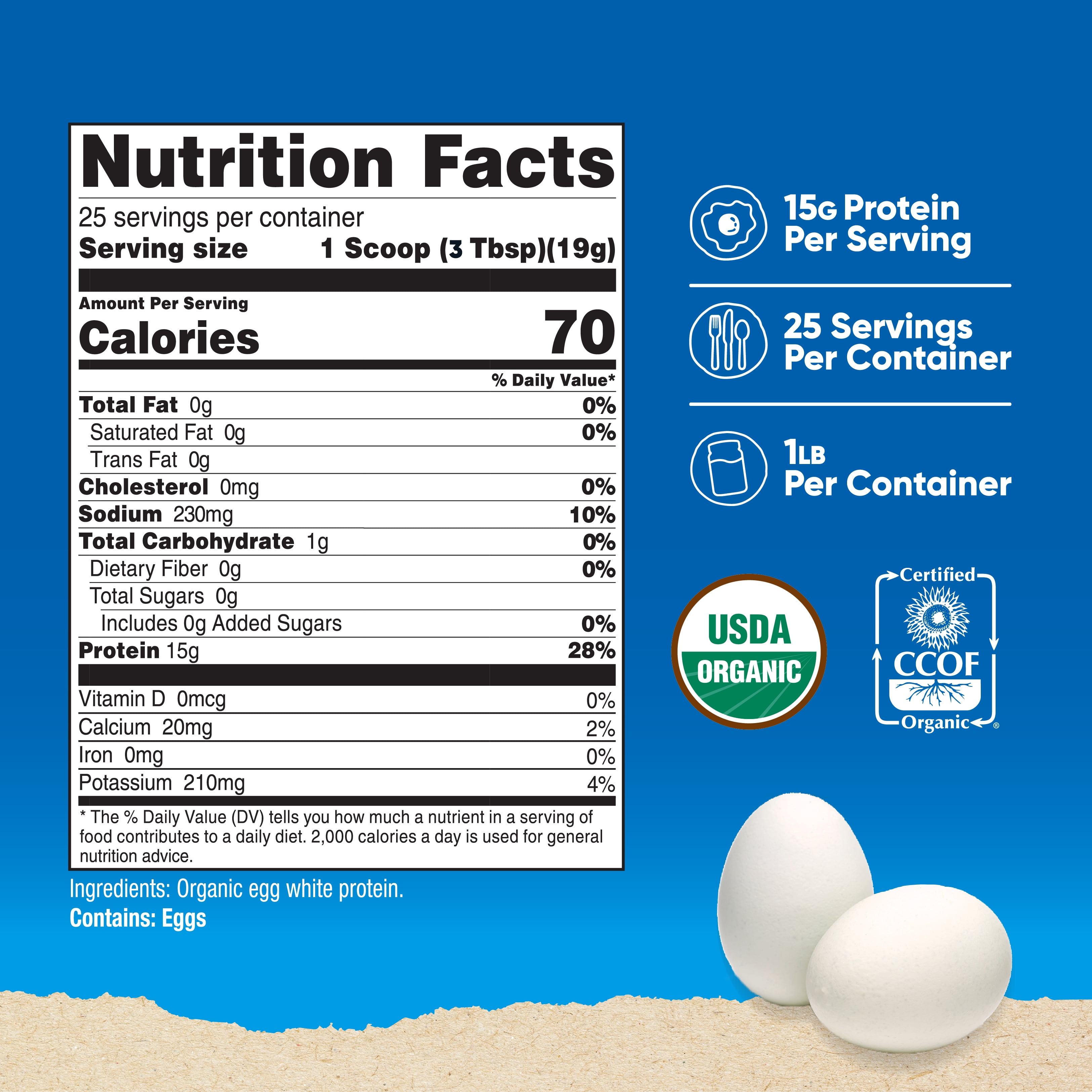 Nutricost Organic Egg White Protien Powder (1LB) 25 Servings Per Container - GMO-Free, Gluten-Free