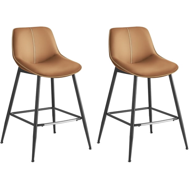 VASAGLE - Juego de 2 taburetes de Bar con Altura de mostrador con Espalda, Respaldo ergonómico, Piel sintético, Patas de Metal, taburetes de Bar de 24.4 Pulgadas de Alto para Cocina, Isla de casa
