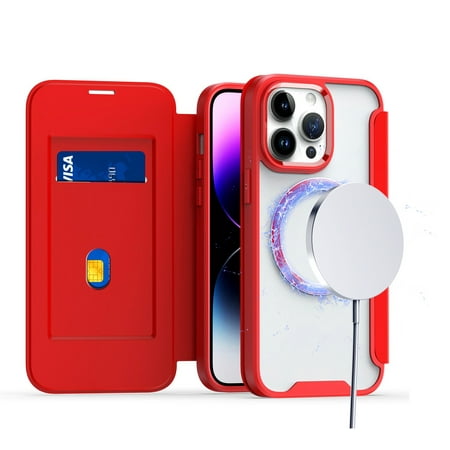 For Iphone 8 Plus7 Plus Flap Magnetic Ring Transparent Hybrid - Red