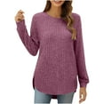 thumbnail image 5 of DDAPJ pyju Womens Ribbed Knit Sweaters Long Sleeve Crewneck Shirts Loose Fit Curved Hem Tunic Tops, 5 of 9