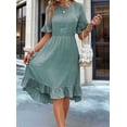 thumbnail image 4 of Women'S Short Sleeve Dresses High Waist Round Neck Solid Flounce Sleeve Ruffle Dress Gray Blue M, 4 of 8