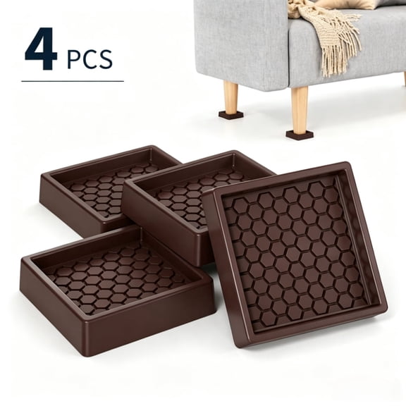4 Pack Brown Square Non Slip Rubber Furniture Caster Cups, 2.28 x 2.28 Inch Furniture Coasters, Anti-Scratch Floor Protector Stoppers, Prevent Sliding for Bed, Sofa, Couch, Chair, Hardwood & Tile Flo