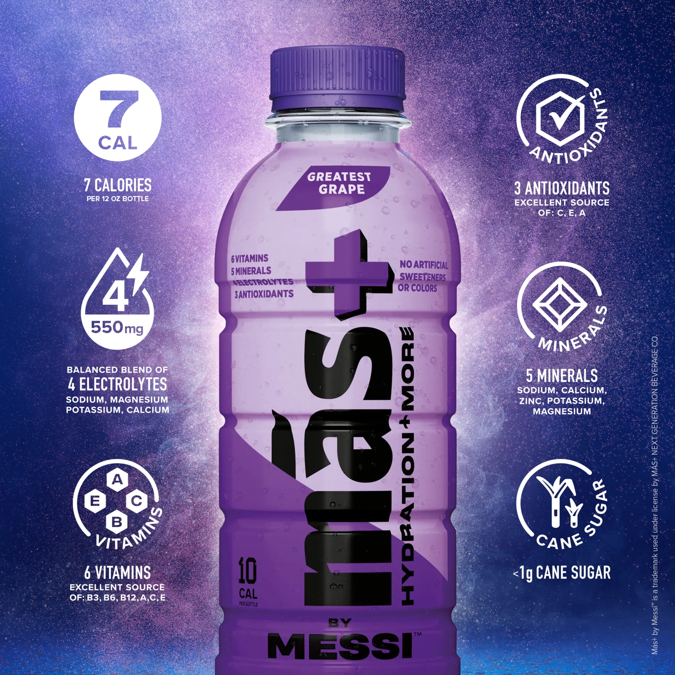Más+ by Messi Hydration Sports Drink Greatest Grape, 16.9 fl oz Bottle