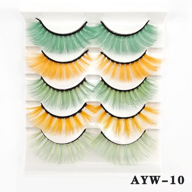 Zhuge Pestañas postizas de visón de colores, pestañas postizas de visón de gato largas y gruesas, rizadas y espectaculares, 5 pares (AYW-10)