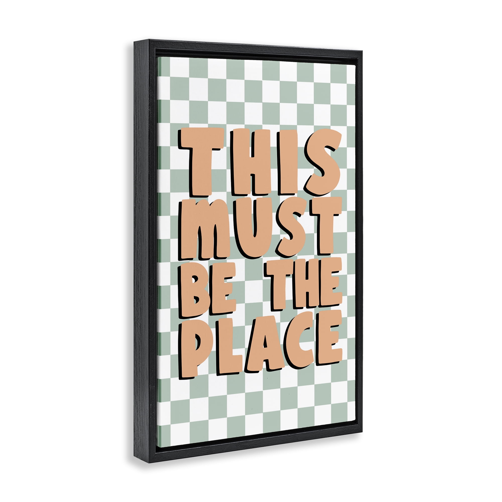 Stupell Industries Retro Must Be The Place Text & Numbers Painting Black Floater Framed Canvas Art Print Wall Art, 21 x 31