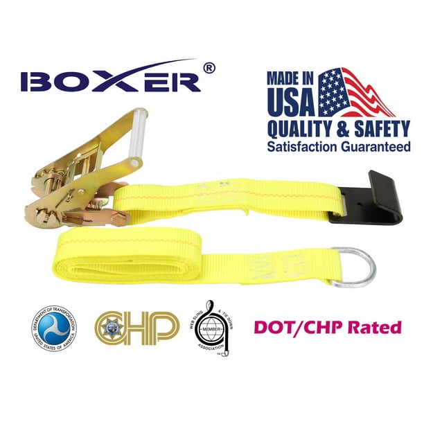 Boxer 4 DOT HD 2"x10' Tire Strap Flat Hook Tie Down with Ratchet Car