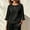 Black, variant on Women's 3/4 Ruffle Cuff Tops Round Neck Shirts Side Drawstring Ruched Hem Cotton Linen Crinkle Textured Casual Spring Summer Blouse S-XXL