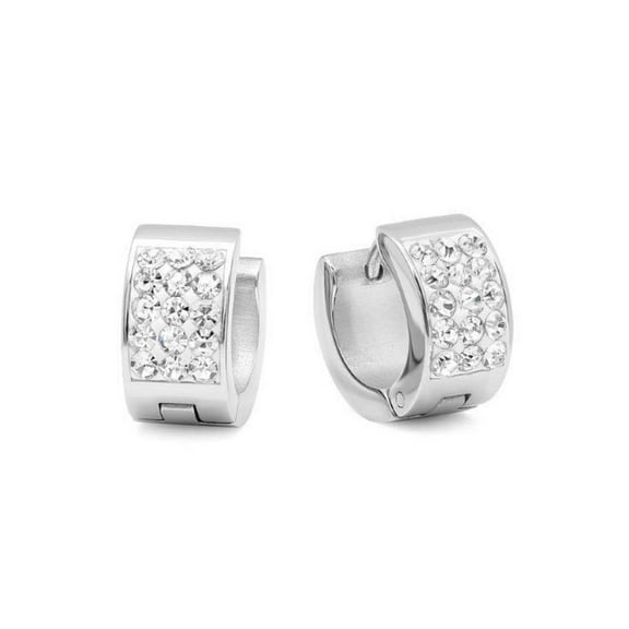 Gem Stone King White Zirconia Stainless Steel Round Hoop Earrings (13mm Diameter)