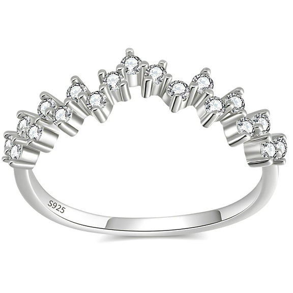 Viviana Half Eternity Ring for Women Sterling Silver CZ Anniversary Band Stackable Chevron Curve by Ginger Lyne