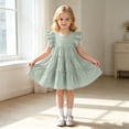 thumbnail image 4 of FhsagQ Robe de Fête à Étages pour Filles avec Manches à Volants et Design Plissé pour l'Été (Vert Taille 6-7 Ans), 4 of 6