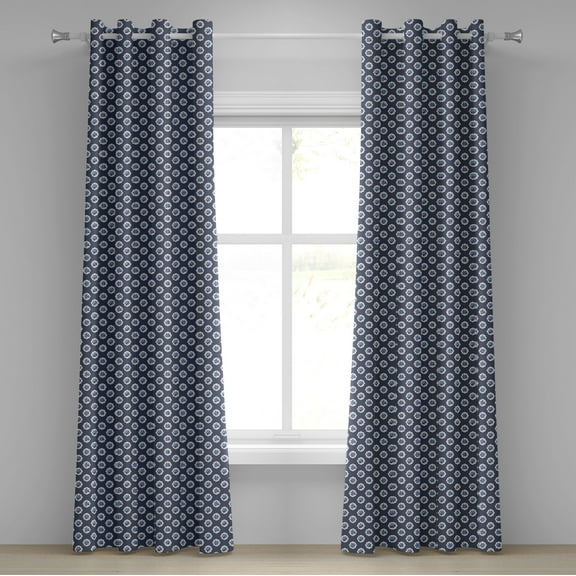 Ambesonne Shabby Flora Grommet Curtain, Motifs Dots Flowers, 50" x 120", Dark Blue White